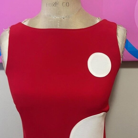 Moschino RED BLACK WHITE CIRCLE POLKA DOT DRESS FRAN NANNY USA 10 IT44 - Picture 7 of 14